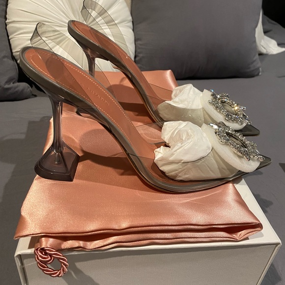 Amina Muaddi Begum Crystal PVC Light Grey Slingbacks - Picture 16 of 16